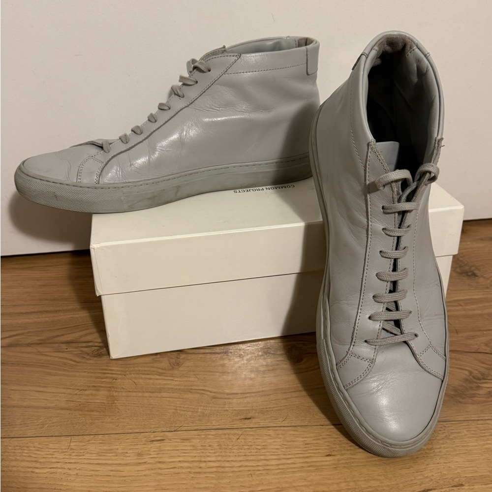 Common Projects Light Gray High-Top Sneakers W/ D… - image 1